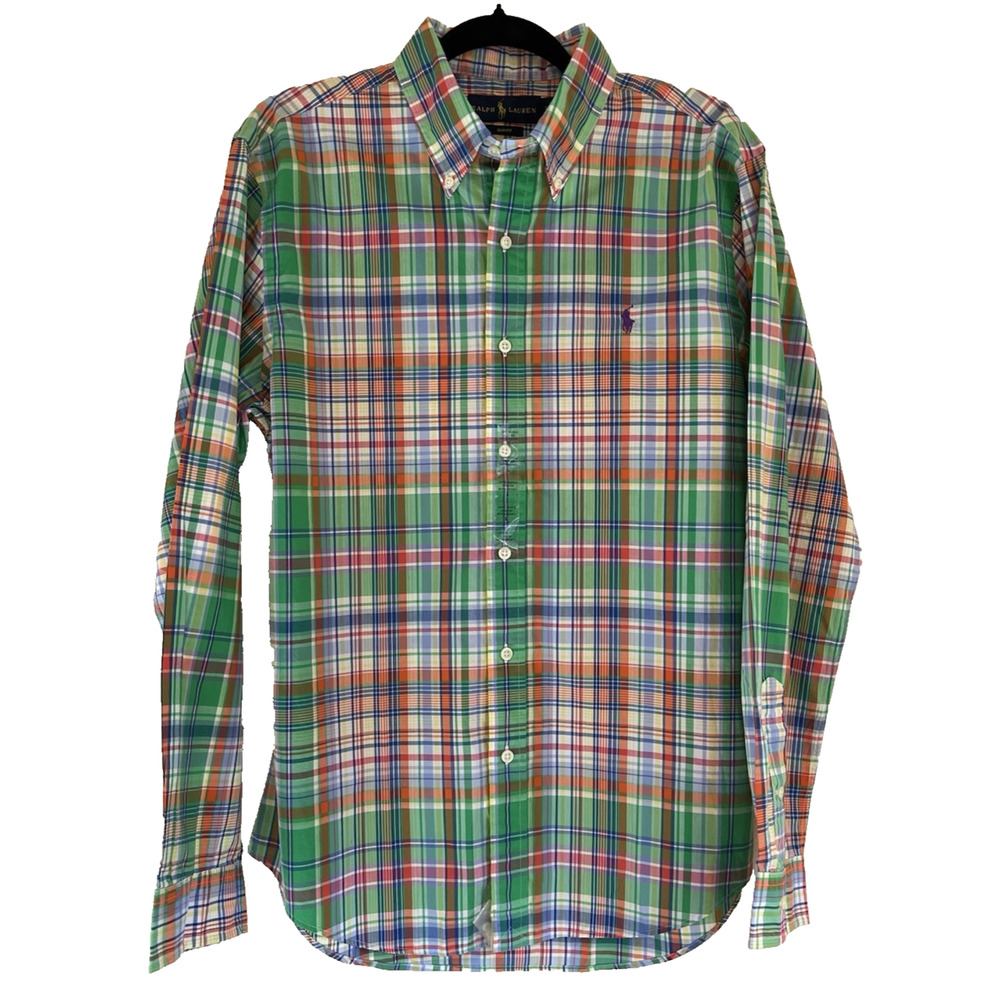 NWT RALPH LAUREN L Madras Plaid Slim Fit Shirt Pony Polo Spring Preppy $145